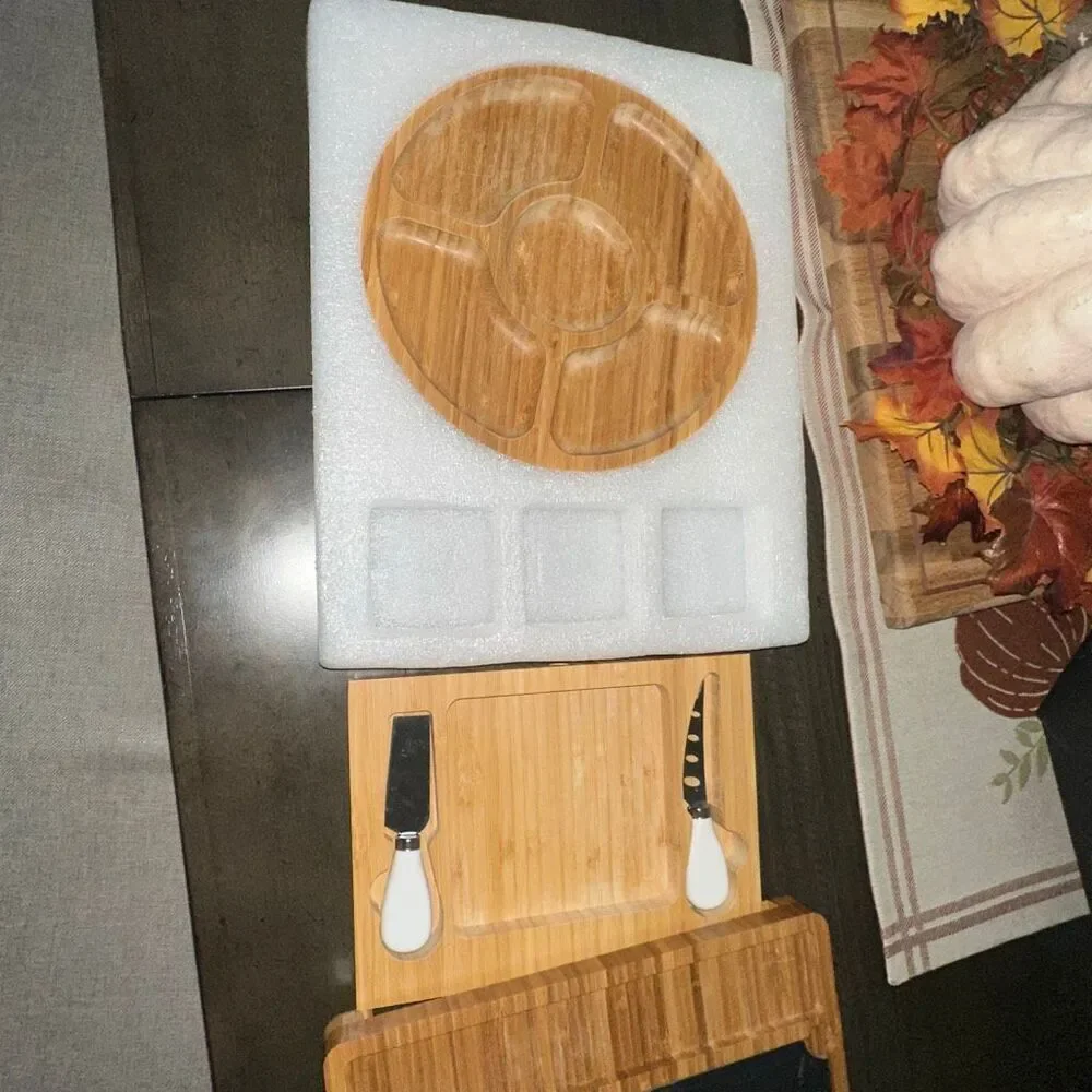 Large bamboo charcuterie board set with accessories